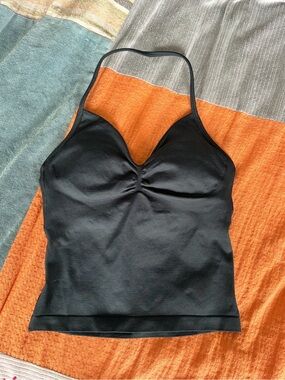Fern Black Ruched Front Halter Tank Top